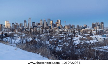 Calgary Downtown Skyline at Dusk on a Winter Evening, Alberta, Canada