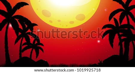 Silhouette scene with coconut trees illustration