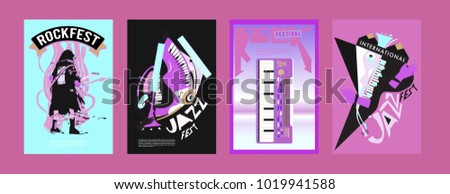 Vector set of music event poster design template. Rock, jazz, blues and hip hop poster design. Eps 10. 