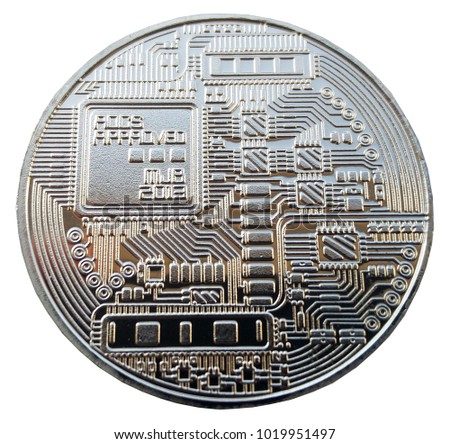 The Coin of Bitcoin on the white background.