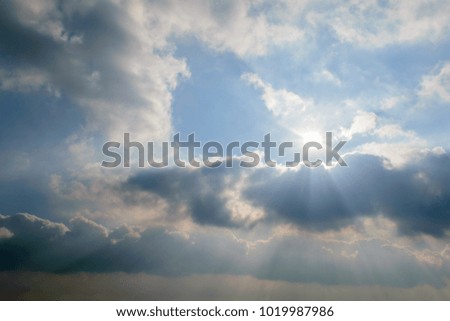 Thick white clouds and blue sky, background
