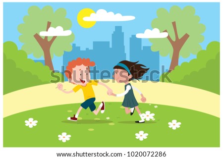 children play together in the park, vector illustrations