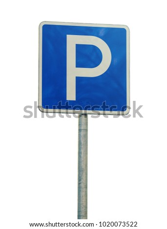 isolated parking sign close-up on white background