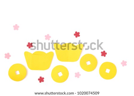Chinese new year with money and gold on white background - isolated
