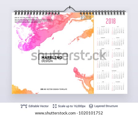 English planning calendar. Vector template January - December, week starts on Sunday.