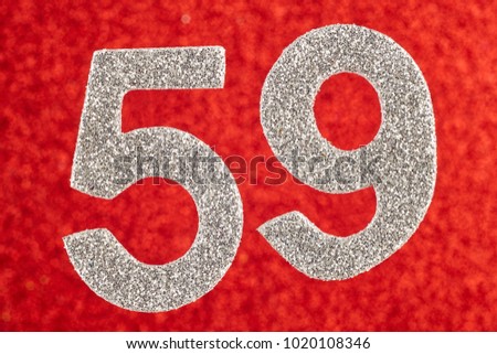 Number fifty-nine silver color over a red background. Anniversary. Horizontal