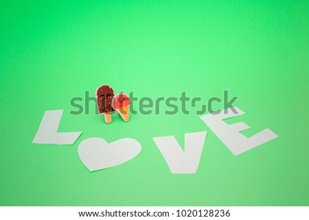 Couple of ice creams in love on colorful background