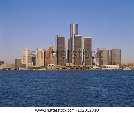 Detroit buildings on the water