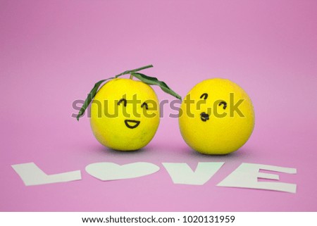 Couple of lemons in love on colorful background