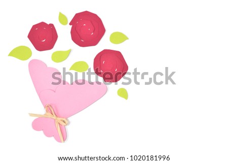 Bouquet of roses paper cut on white background - isolated