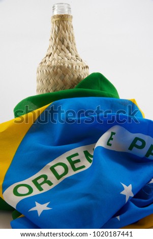 Cachaca bottle brazilian liquor and flag