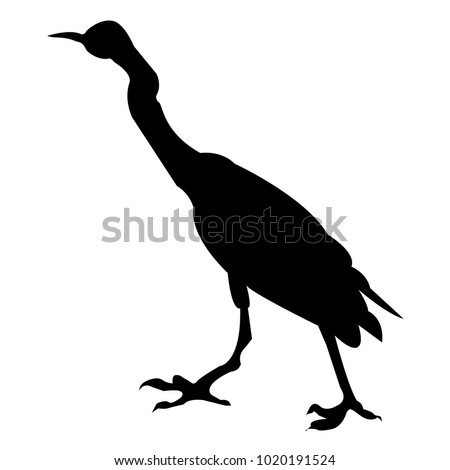 Silhouette. One running heron. The heron stands. Vector isolated illustration. Black and white.