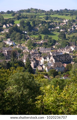 View over Nailsworth valleys on the edge of the Cotswold Hills, Gloucestershire, UK