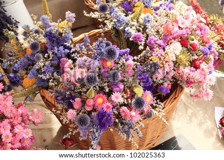 bouquet of dried flowers of all colors Royalty-Free Stock Photo #102025363