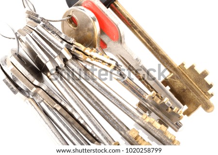 Objects on a white background a variety of keys 