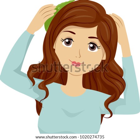 Illustration of a Teen Girl Applying Aloe Vera on Her Hair for Hair Strength and Growth