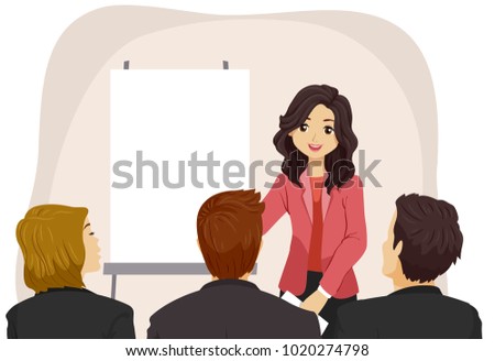Illustration of a Teen Girl Presenting a Blank Board to a Panel