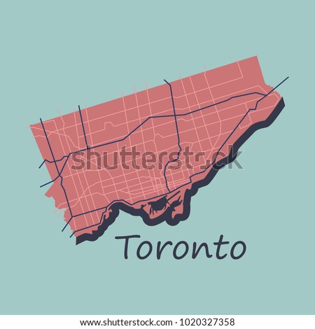 Flat color map of Toronto, Canada. City Plan of Toronto. Vector illustration Royalty-Free Stock Photo #1020327358