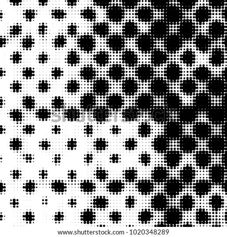 Abstract grunge grid polka dot halftone background pattern. Spotted black and white vector line illustration
