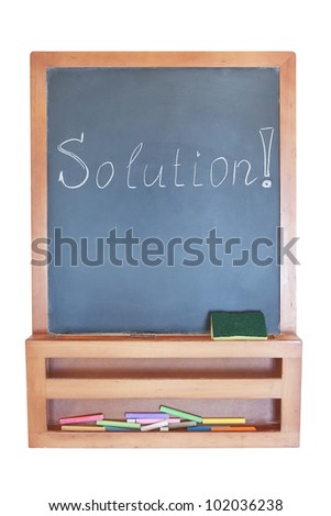 Solution-writing on the blackboard with chalk.
