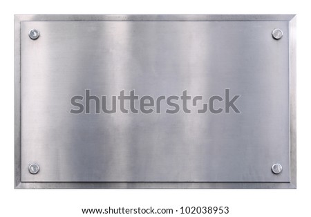 Stainless steel shiny gray metal sign with rivets texture background isolated on white