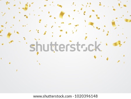 Golden Confetti Falling On White Background. Vector Illustration Royalty-Free Stock Photo #1020396148