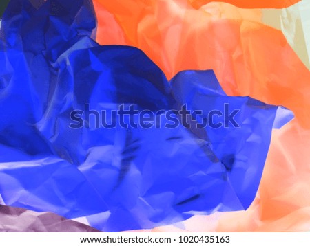 The background is embossed. Crumpled paper of blue, yellow, pink, green. In a color negative.