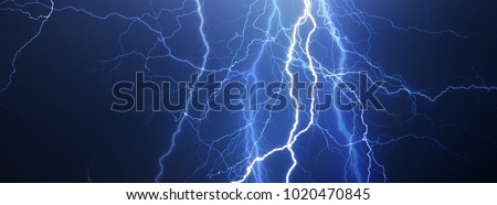 Thunder, lightnings and rain during summer storm. Royalty-Free Stock Photo #1020470845