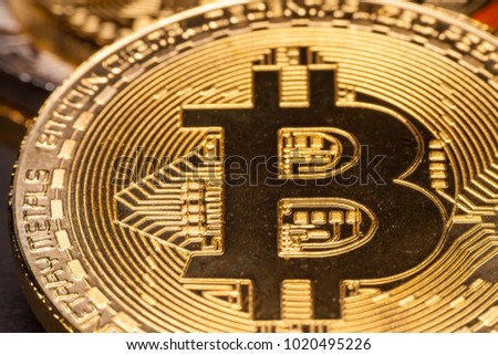 Macro photo of a Golden Bitcoin