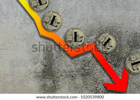 Silver Litecoins fall with red falling arrow