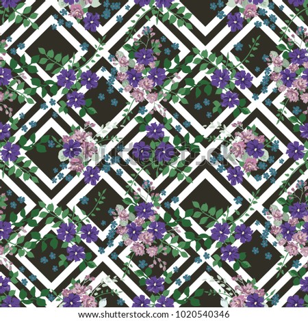 Seamless gorgeous pattern in small-scale cute flowers of marguerite. Millefleurs. Floral background for textile, wallpaper, pattern fills, covers, surface, print, gift wrap, scrapbooking, decoupage.
