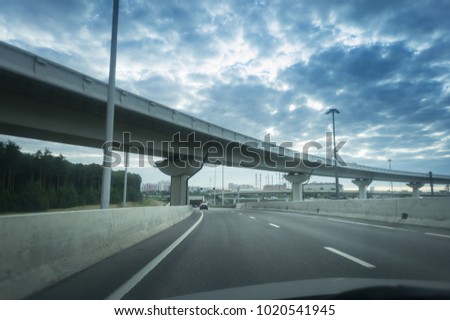 Highway and viaduct under the blue clouds.