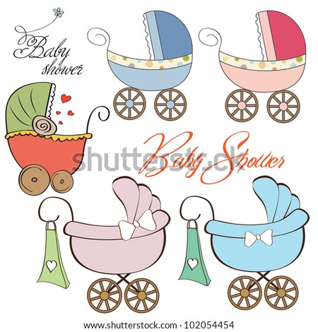 cartoon prams collection on white background