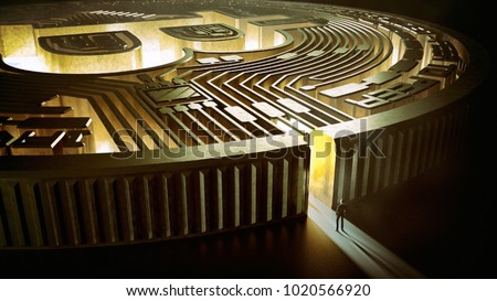 Businessman in bitcoin labyrinth. Cryptocurrency concept. Financial concept  Royalty-Free Stock Photo #1020566920