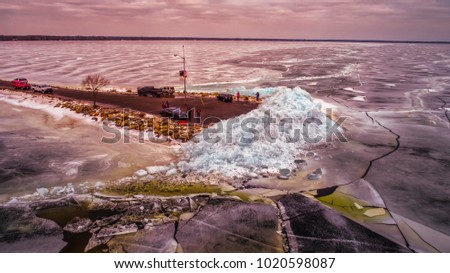 Ice shoved onto the shoreline eliminating anything in its way