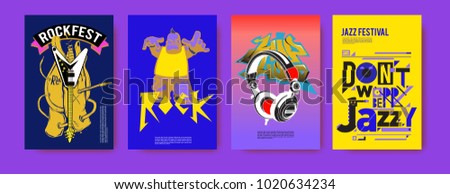 Vector set of music event poster design template. Rock, jazz, blues and hip hop poster design. Eps 10.