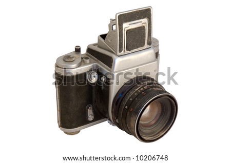 Old medium format camera isolated over white
