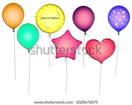 A toy balloon or party balloon pop art raster illustration. Set object on white background