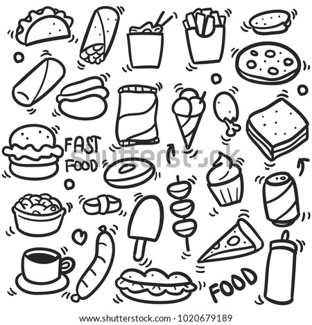 Fast Food Doodle Icons Hand Made Vector Line Art Sketch