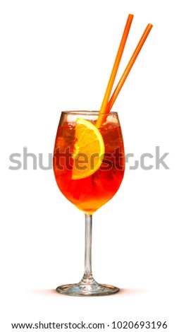 Colorful tropical cocktail with orange straws isolated on white Royalty-Free Stock Photo #1020693196