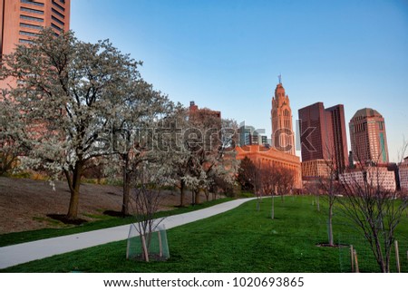 Spring time in Columbus, Ohio along the Scioto Mile park in downtown