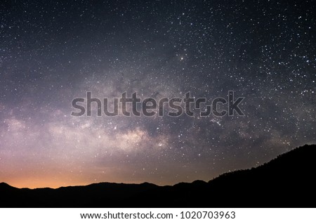 Mountains, the Milky Way and stars in the night sky are very beautiful.
