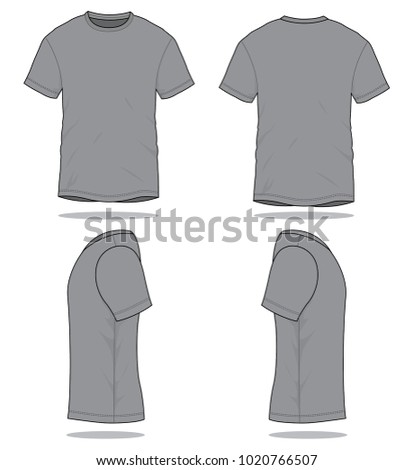 Blank Grey Short Sleeve T-Shirt Template Vector.Front, Back and Side View.