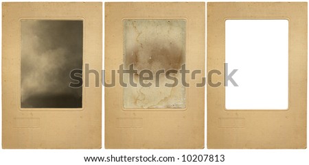 vintage photo-frame, three backgrounds: the left one from the original portrait, another from an antique portrait and blank for your own picture. Enjoy messing around! ;)