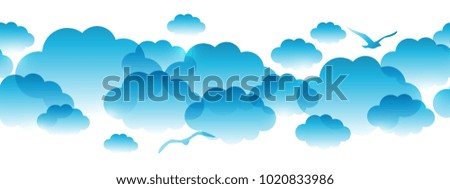 Seamless border with blue clouds