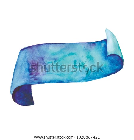 Watercolor blue ribbon #9 vector clip art hand painted aquarell aqua color banner