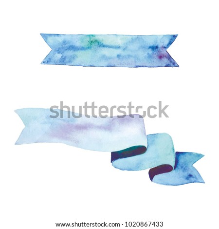 Watercolor blue ribbons #1 vector clip art hand painted aquarell aqua color banners
