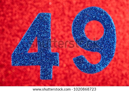 Number forty-nine blue color over a red background. Anniversary. Horizontal