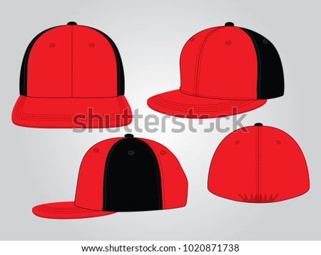 Set Sport Hip Hop Cap Design Red-Black With Fitted Elastic Back Vector.