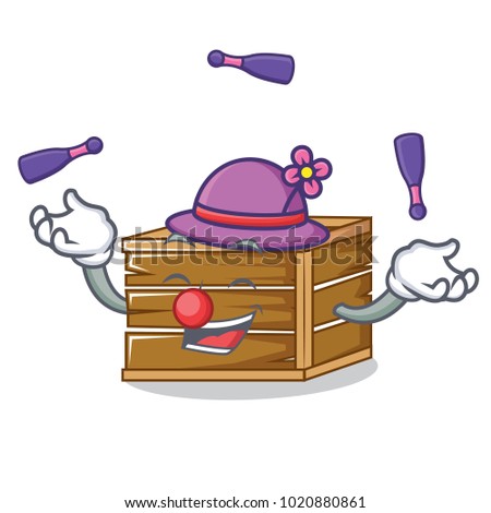 Juggling crate mascot cartoon style